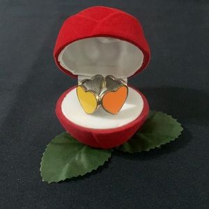 Four sided multi color neon and gold heart ring